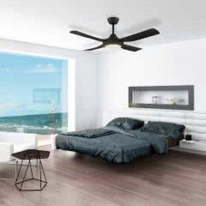 AC 4 bladed ceiling fan with light, in black or white. EO